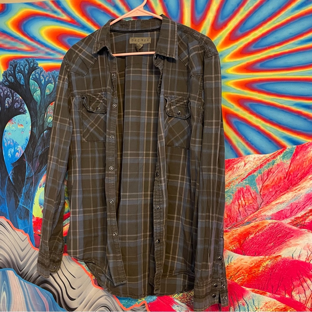 Decree Blue & Black Button Up